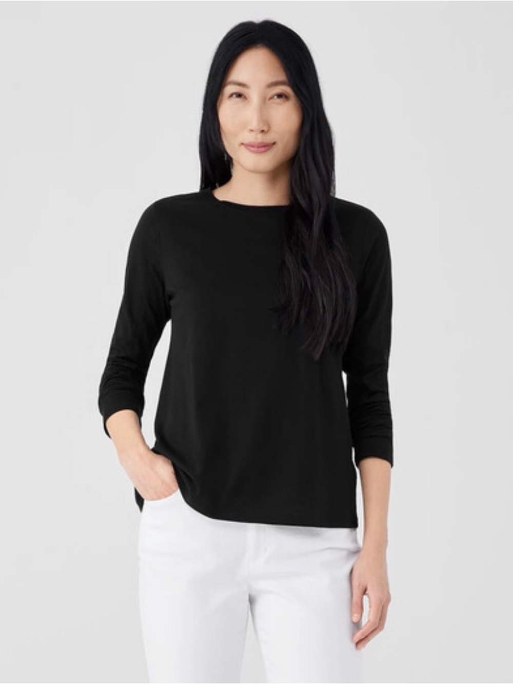 Eileen Fisher Organic Pima Cotton Jersey Long-Sleeve Tee Size XS